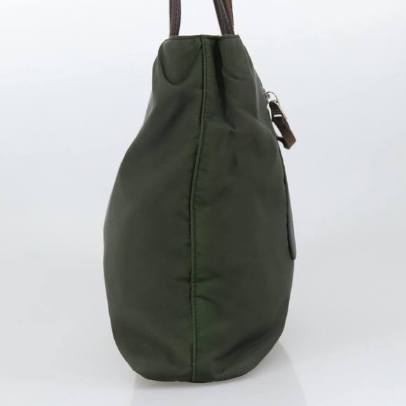 PRADA Tote Bag Nylon Khaki Brown Silver Auth 102966 - Picture 4 of 16